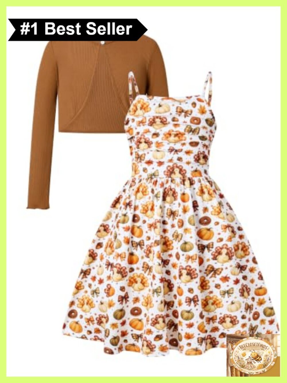 Girls 2 Piece Dress and Cardigan Set A-Line Spaghetti Strap Outfit